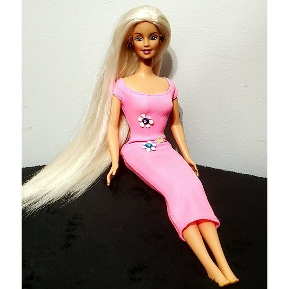 Vintage Barbie Cool Clips Doll Long Blonde Hair Pink Dress Gown Flowers Sparkles - Picture 6 of 16